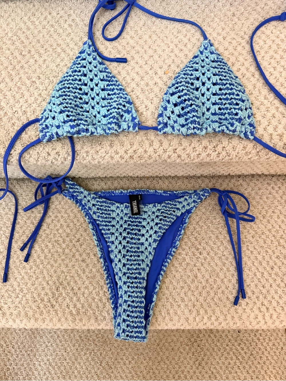 triangl swimwear Blue Crochet-Style Tie Bikini